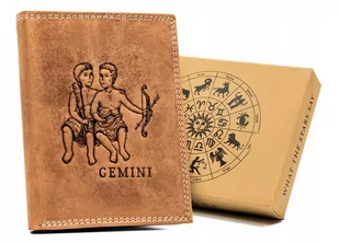 Skórzany portfel męski Always Wild znak zodiaku bliźnięta portmonetka na karty i dokumenty, brązowy koniakowy - Portfele - miniaturka - grafika 1