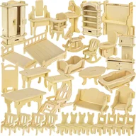 Domki dla lalek - Mebelki dla Lalek Drewniane Meble do Domku Zestaw 34 Mebli Akcesoria DIY KRUZZEL - miniaturka - grafika 1