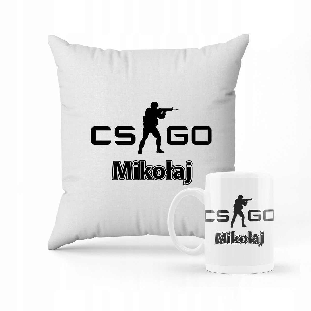 ZESTAW PODUSZKA + KUBEK PREZENT DLA DZIECKA COUNTER STRIKE CSGO + IMIĘ #3