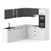 Meble kuchenne - Kuchnia nowoczesna duża z blatem marra 4.6m narożna biała szara biała mat - miniaturka - grafika 1
