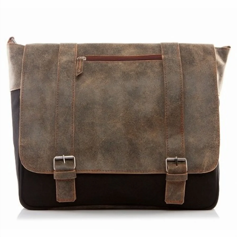 Czarno beżowa torba vintage płótno canvas ze skórą naturalną BV65