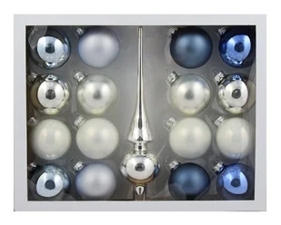 Vitbis Zestaw bombki świąteczne szklane 16 sztuk Szpic niebieski biały - Bombki - miniaturka - grafika 1