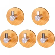 Wieszaki łazienkowe - Drewniane haczyki samoprzylepne, 5 sztuk, srebrne, bambusowy wieszak na ręczniki, haczyki samoprzylepne do drzwi łazienkowych, kuchennych i biurowych - miniaturka - grafika 1