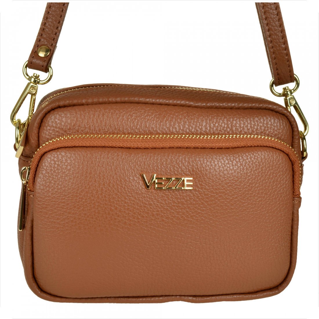 VEZZE mała skórzana listonoszka brąz camel