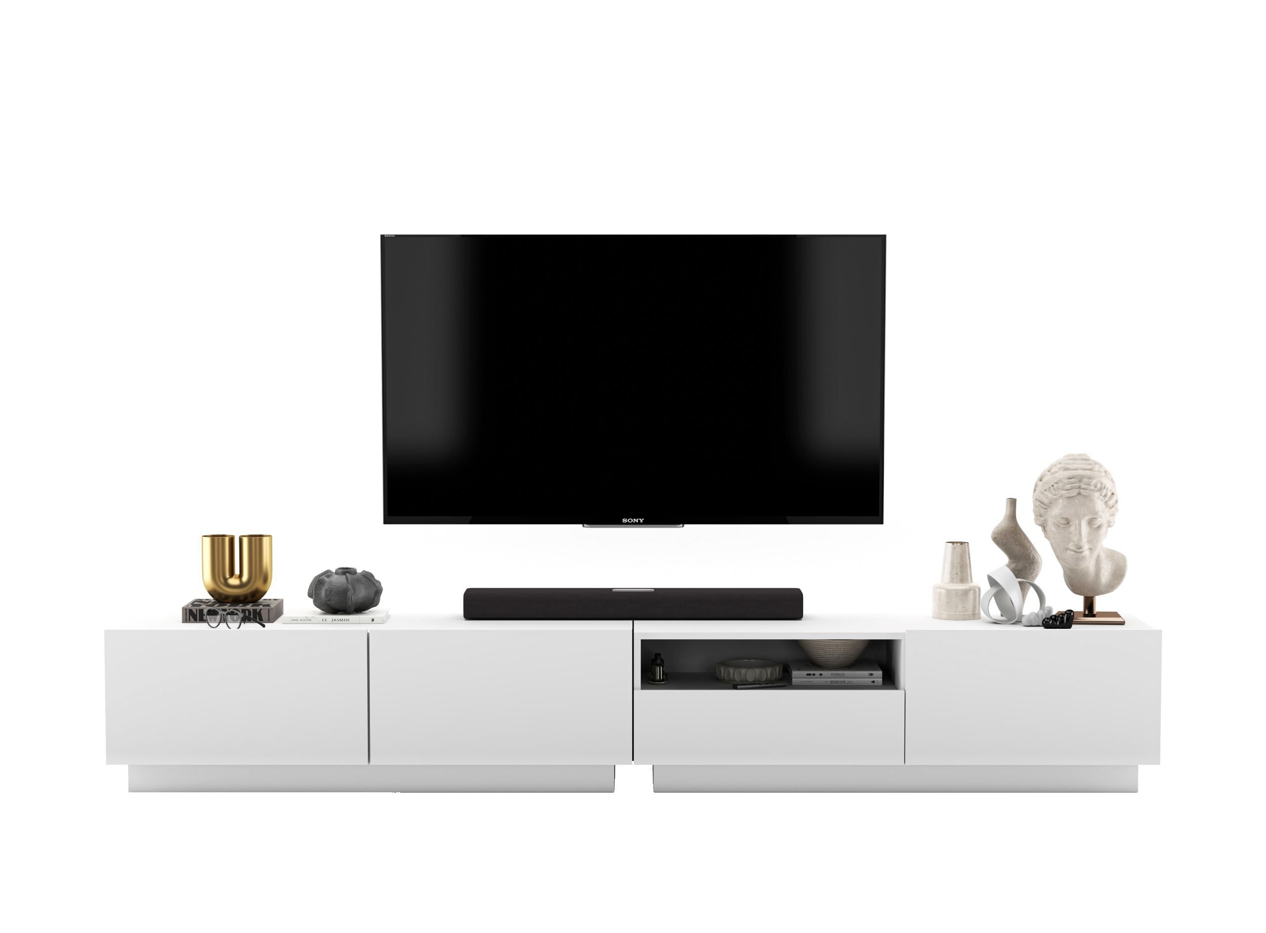 Komoda RTV Loft Stojąca / Wisząca Biały MAT Szafka RTV Szuflada 240 cm zestaw