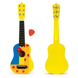 Gitara dla dzieci drewniana metalowe struny kostka- żółta ECOTOYS - Zabawki interaktywne dla dzieci - miniaturka - grafika 1