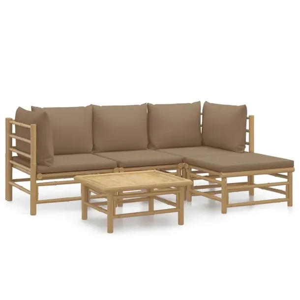 Zestaw Wypoczynkowy do Ogrodu z Bambusa: Sofa, Stół, Podnóżek, Poduszki