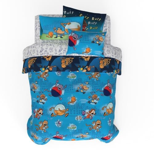 Franco Dog Man Supa książka pościel dla dzieci super miękka i przytulna dwustronna kołdra z mikrofibry i zestaw pościeli z poszewką na poduszkę, 7-częściowy pełny rozmiar, (oficjalnie licencjonowany