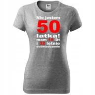 Koszulki i topy damskie - Damska Koszulka z Nadrukiem Nie jestem 50 latką, mam 18 lat i 32 lata ciemnoszary melanż XS - miniaturka - grafika 1
