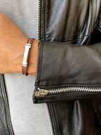 Bransolety męskie - Uomo Skórzana bransoletka w kolorze srebrno-jasnobrązowym - miniaturka - grafika 1