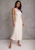Sukienki - Beżowa Sukienka Slip Dress z Dekoltem Woda i Wiązaniem z Tyłu Atintina - Renee - miniaturka - grafika 1