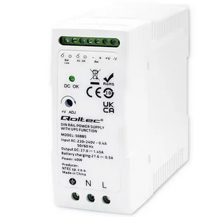 Qoltec Stabilny Zasilacz na szynę DIN z funkcją UPS | 40W - Zasilacze awaryjne UPS - miniaturka - grafika 1