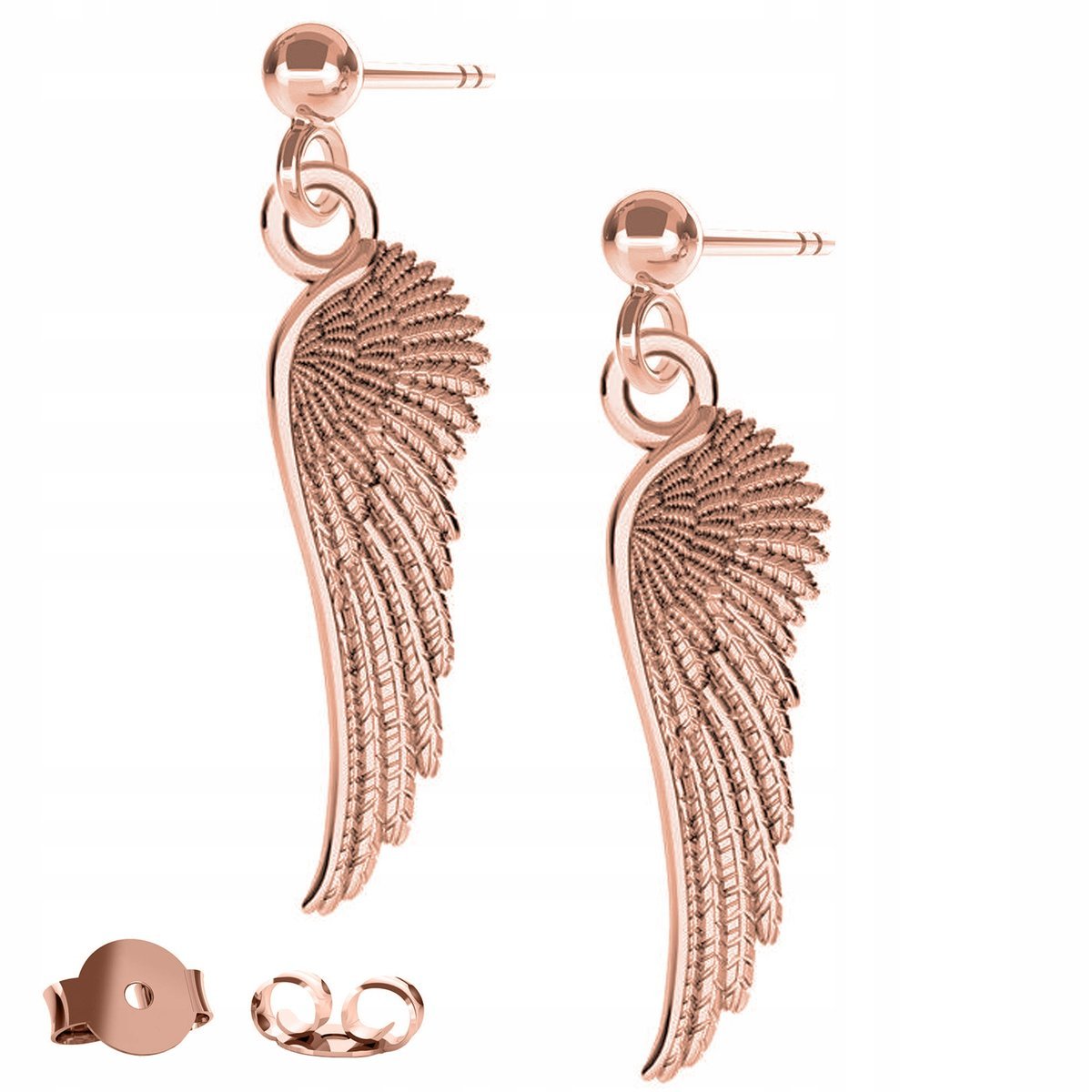 Kolczyki wiszące skrzydła różowe złoto 925