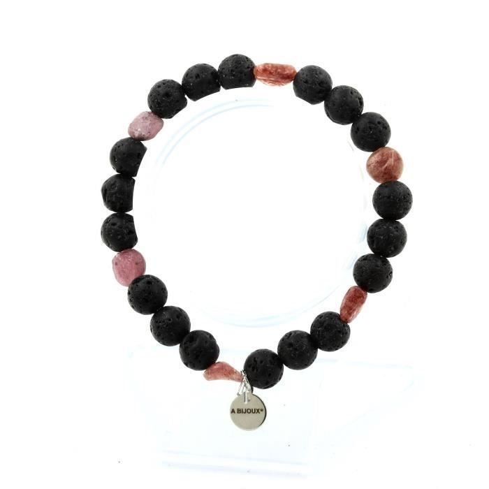 Bransoletka z brazylijskim rubinem + koraliki lawy 8 mm - ABIJOUX - Made in France - Czerwony - 19-20 cm