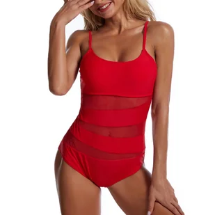 Jednoczęściowy strój z siateczkowym materiałem - Czerwony L - Stroje kąpielowe - miniaturka - grafika 1