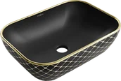 Umywalki - Mexen Rita umywalka nablatowa 45 x 32 cm, czarna mat/złota wzór kratka - 21084579 - miniaturka - grafika 1