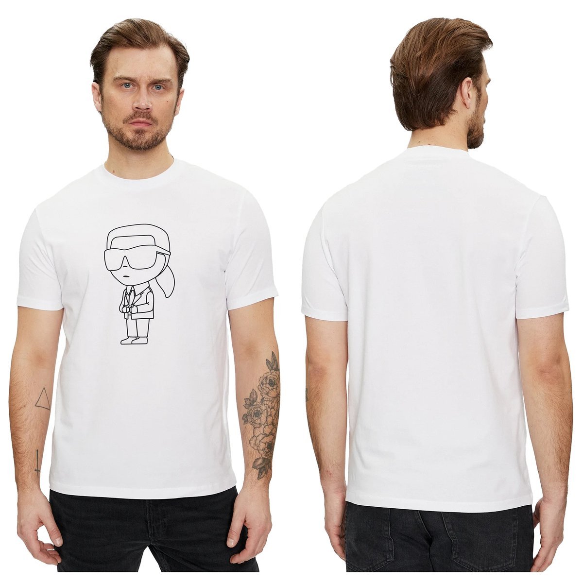 KARL LAGERFELD Koszulka Męska T-shirt Bawełniany Biała Czarne Logo r. L