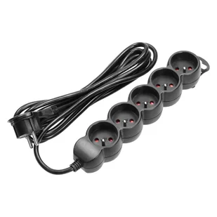 Przedłużacz 5-krotny 2P+Z, 5m H05VV-F 3x1,5mm2, Imax=16A, płaska wtyczka, czarny - Listwy zasilające - miniaturka - grafika 1