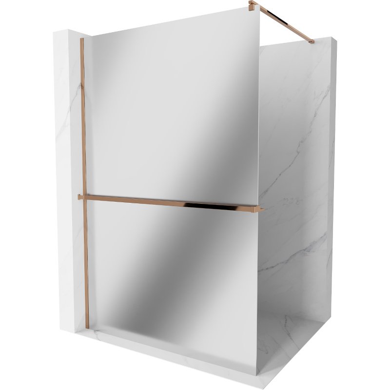 Mexen Kioto+ ścianka prysznicowa z półką Walk-in 80 x 200 cm, lustro, różowe złoto - 800-080-121-60-50