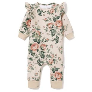 Pajac bez stópek Róże na beżu 74 - Pajacyki dla niemowląt - miniaturka - grafika 1