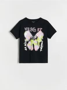 Reserved - Bawełniany t-shirt z nadrukiem - czarny - Koszulki dla dziewczynek - miniaturka - grafika 1