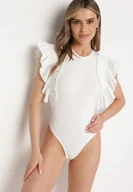 Body - Białe Bawełniane Body z Rękawami z Falbanek Zapinane na Napy Gilines - miniaturka - grafika 1