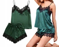 Komplety bielizny - SATYNOWY KOMPLET KOSZULKA NOCNA SEXY BIELIZNA DAMSKA PIŻAMA KORONKA MAJTKI - miniaturka - grafika 1
