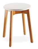 Taborety i hokery - Stołek taboret okrągły drewniany z białym siedziskiem - miniaturka - grafika 1