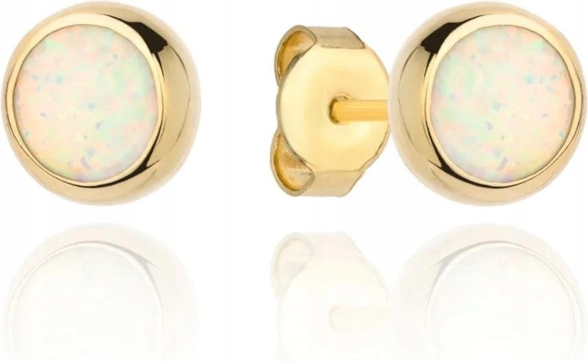 Kolczyki złote 585 opal w oprawie złota 8mm zapięcie sztyft 1.82g prezent