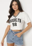 Bluzki damskie - Biały Bawełniany T-shirt z Napisem Nitanelia - miniaturka - grafika 1