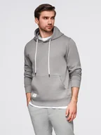 Bluzy męskie - Męska bluza dresowa BASIC kangurka z kapturem - szara V8 B1674 XXL - miniaturka - grafika 1