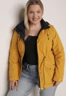 Kurtki damskie - Żółto-Granatowa Przejściowa Kurtka Dwustronna Parka z Pikowaniem i Kapturem Tidare - miniaturka - grafika 1