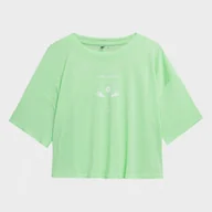 Koszulki sportowe damskie - Damski t-shirt crop top do jogi 4F 4FSS22TFTSF271 - miniaturka - grafika 1