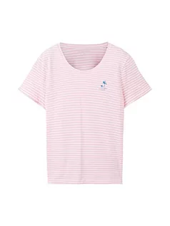 Koszulki i topy damskie - TOM TAILOR Damska koszulka z haftem, 32151 - Pink Thin Stripe, XL - grafika 1