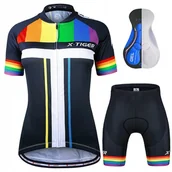 Spodenki rowerowe - KOSZULKA ROWEROWA SPODENKI ROWEROWE KOMPLET TĘCZA - miniaturka - grafika 1
