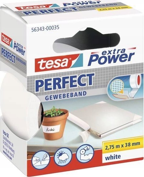Tesa extra Power Perfect Gewebeband 2,75m 38mm weiß