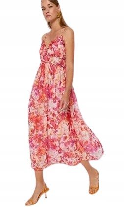 TRENDYOL SUKIENKA MIDI NA RAMIĄCZKACH W KWIATOWY PRINT 34 5AA