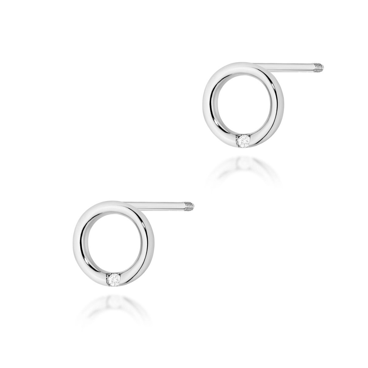 Złote kolczyki Diament 2 x 0,005ct białe złoto sztyft zakręcany pr. 585