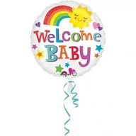 Baby shower i roczek - AMSCAN, Standard "Welcome Baby Bright & Bold" Foil Balloon Round, S40, packed, 43cm - miniaturka - grafika 1