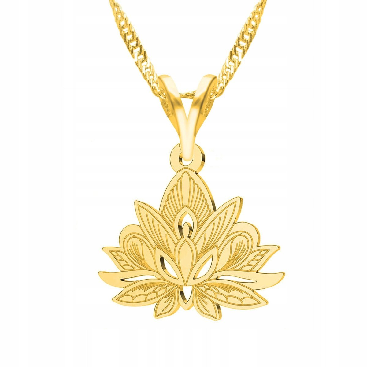 Złoty Naszyjnik z Kwiatem Lotosu Lotos Kwiatek Flower Kwiat SREBRO 925