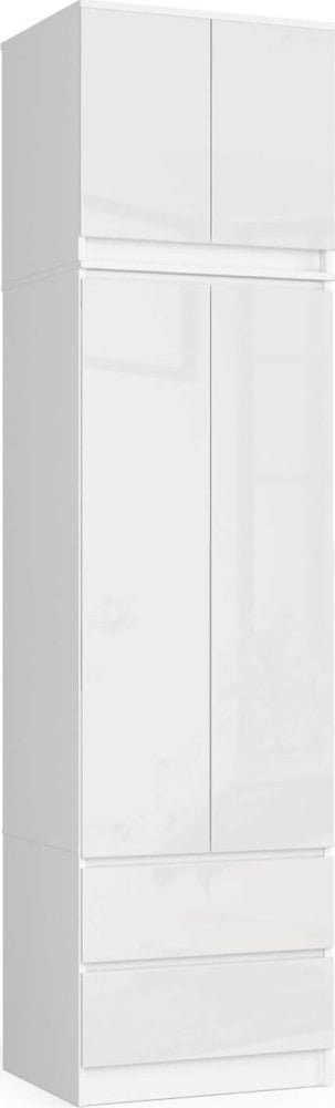 Fabryka Mebli Akord Szafa z nadstawką do sypialni 60 cm STAR - biała-biały połysk