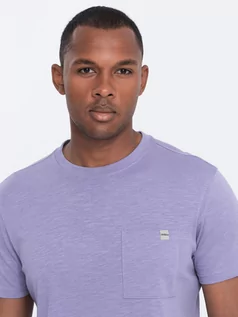 Koszulki męskie - Dzianinowy T-shirt męski z naszytą kieszonką - fioletowy V1 S1621 - grafika 1