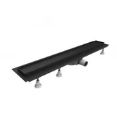 Odpływy liniowe - SCHEDPOL OLP90/CST-LOW BASE-LOW BLACK -  z niskim, czyszczonym od góry syfonem obrotowym i rusztem BLACK PLATE (do zabudowy płytkami) odpływ liniowy 90x8x7 - miniaturka - grafika 1