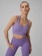 Bielizna sportowa damska - 4F Biustonosz treningowy bezszwowy z niskim wsparciem damski - fioletowy XS/S - miniaturka - grafika 1