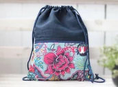 Plecaki worki - Mały Lniany Plecak W Kolorze Granatowym Z Kieszenią Zapinaną Na Zamek. Plecak Dla Niej Ze Sznurkiem I Bawełnianym - miniaturka - grafika 1