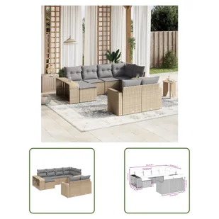 The Living Store 10-cz. zestaw mebli ogrodowych z poduszkami - beżowy - polirattan - Sofa Ogrodowa - Sofy ogrodowe - miniaturka - grafika 1