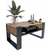 Ławy i stoliki kawowe - Ława stolik kawowy IGA wotan-czarny z lamelami loft retro rustykalny PER - miniaturka - grafika 1