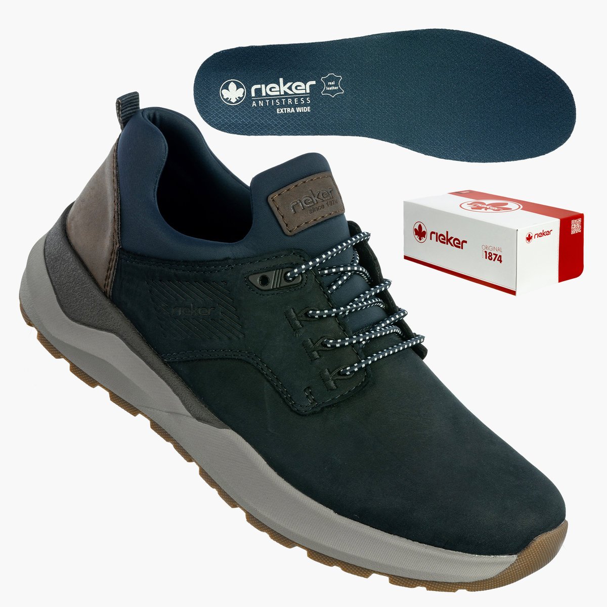 Buty Męskie RIEKER Półbuty Skórzane Sportowe Czarne 06050-14 Czarny 43