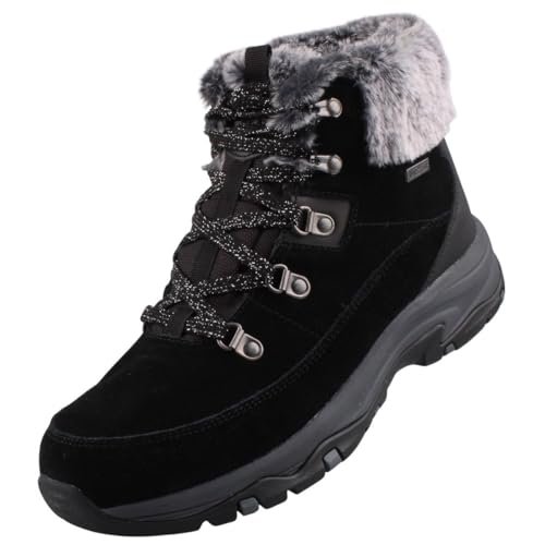 Skechers Trego Snow Worries 167882-BLK, damskie buty trekkingowe, śniegowce, czarne zamsz/Duraleather/sztuczne futro, czarny, 36 EU