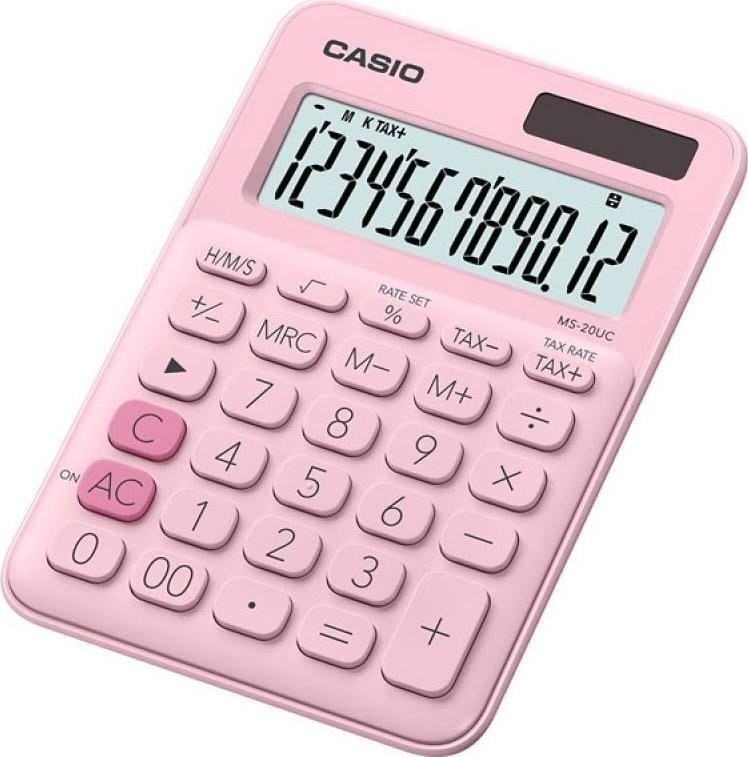 Kalkulator Casio Kalkulator biurowy CASIO MS-20UC-PK-B, 12-cyfrowy, 105x149,5mm, różowy